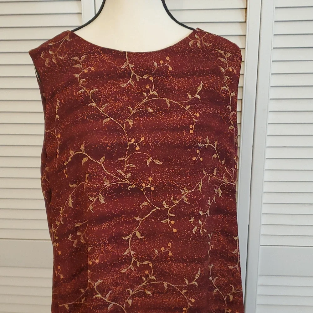 Leslie Fay Elegant Floral Sleeveless Burgundy Dress, Size 18 - Picture 12 of 13